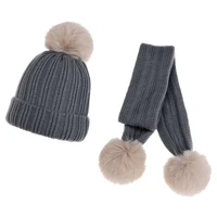 kenshelly new arrive designer winter warm kid scarf hat set knitted pom pom beanies scarf for children
