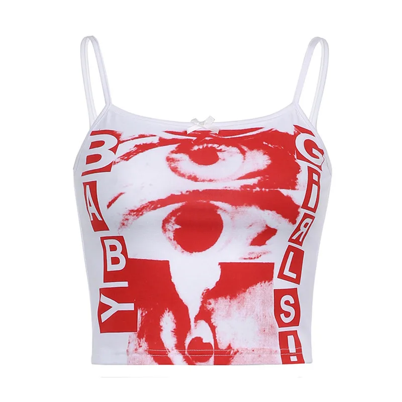 

Eyes Print Corset Crop Top Y2k Fairy Grunge Aesthetic Streetwear 90s Bow Cute Vintage Tank Tops Women Harajuku Summer Sweats