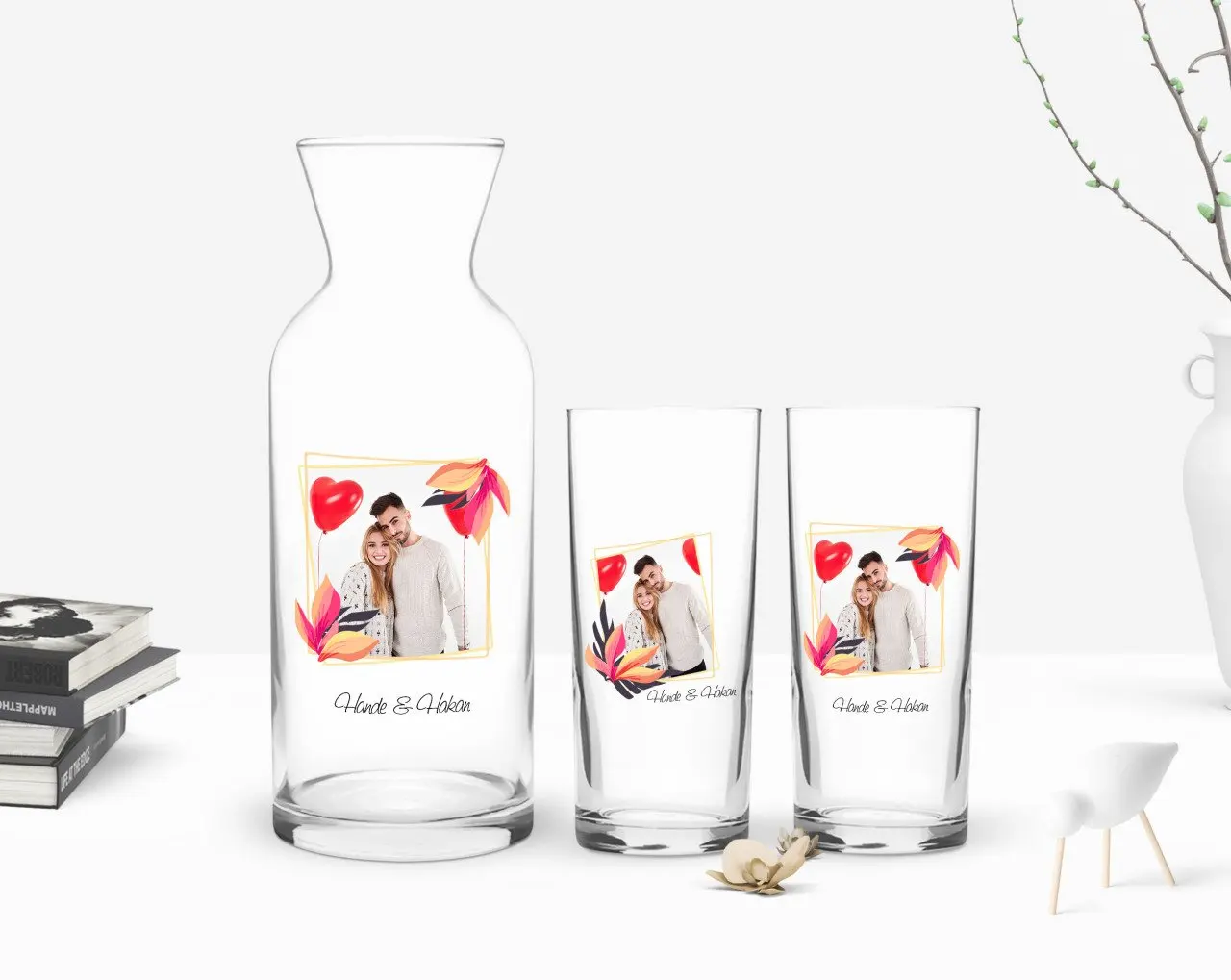 

Персонализированные красочные печатные фото двойной Arrack чашки и графин подарок Seti-28