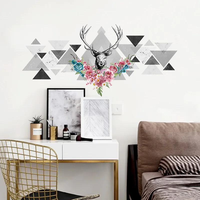 Скандинавские настенные Стикеры с головой оленя искусство домашний декор