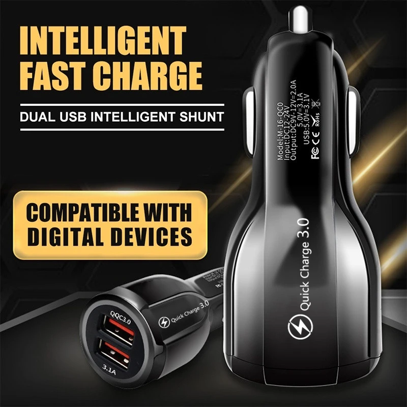 Универсальное автомобильное зарядное устройство QC3.0 с двумя USB-портами быстрая