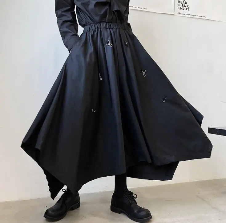 Black harem pants mens trousers Stage outfit casual personality pantalones hombre cargo Culottes hoop hook