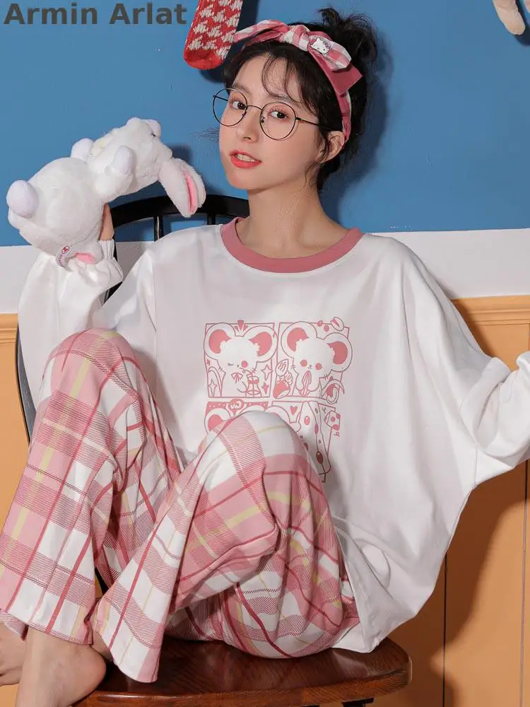 

Pajama Women Lingerie Casual Cotton Pyjamas Print Cartoom Pijamas High Quality Loose Sleepwear Night Suit Autumn Sleep Set 2XL
