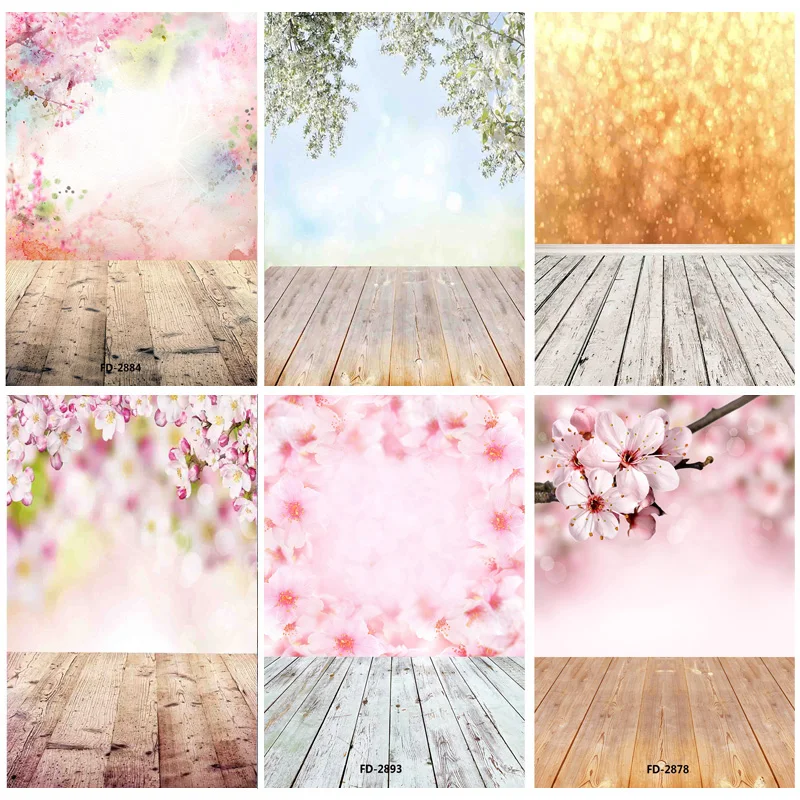 

Vinyl Custom Photography Backdrops Props Spring flowering branch Blossom Glitter on wooden background NY-35
