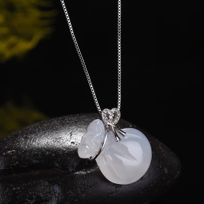 Женский кулон из серебра 925 пробы с натуральным нефритом|Подвески| |