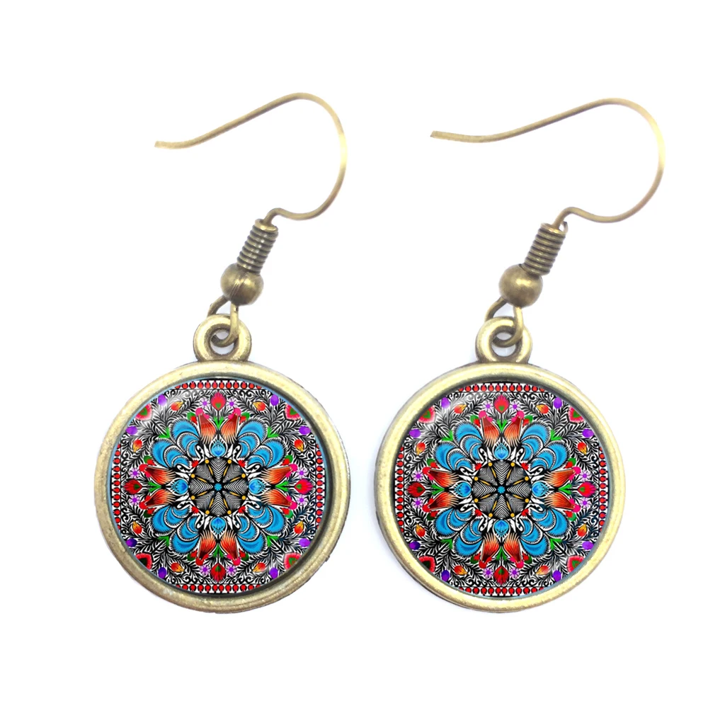 Польские народные кабошоны разрисованные изделия из стекла серьги Этнические