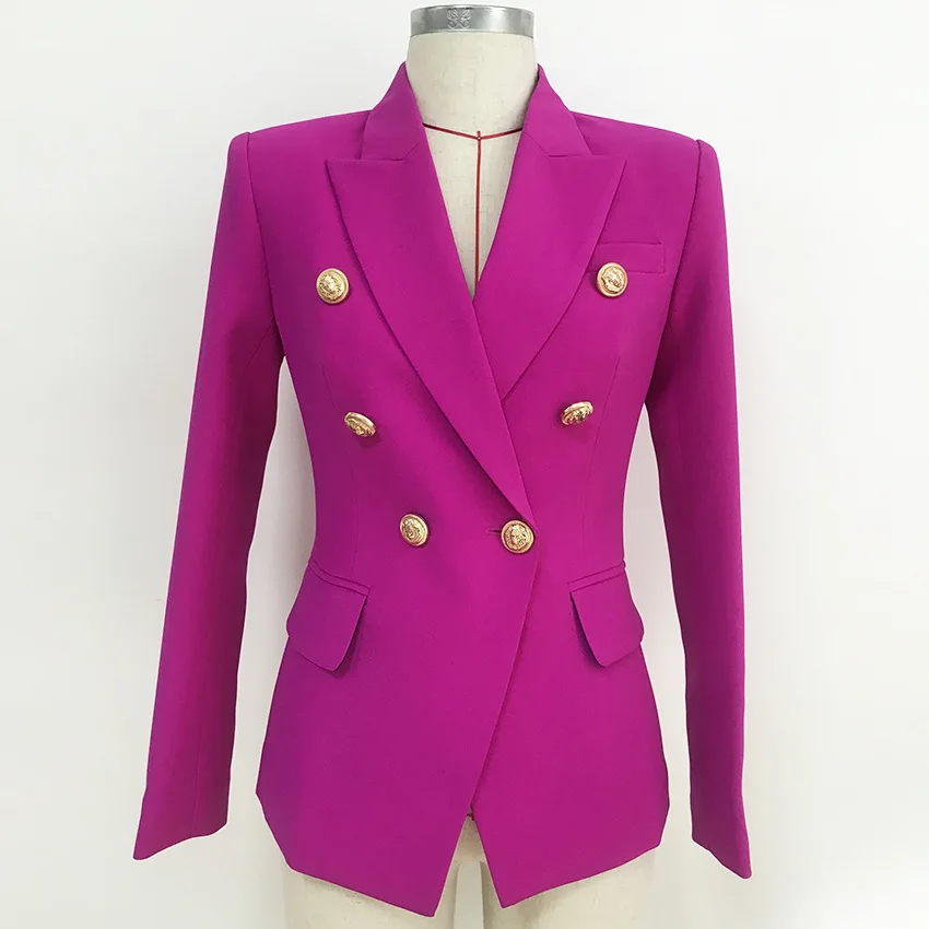 

2021 Women's Suit Fashion Double Breasted Lion Metal Button Slim Suit Jacket Purple