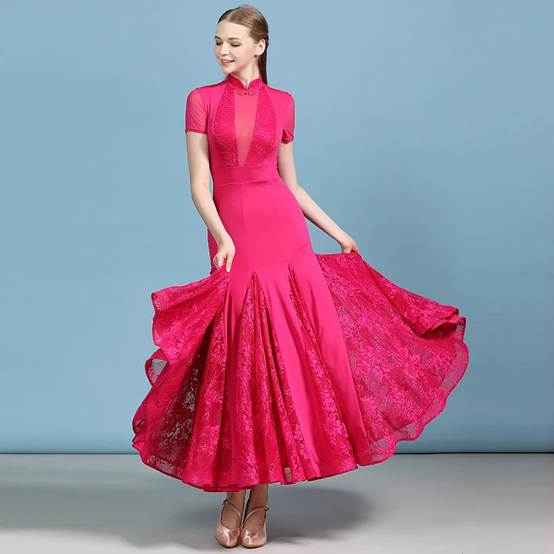 

Женское платье для бальных танцев в китайском стиле, одежда для вальса, сексуальное Сетчатое кружевное платье с коротким рукавом, женское п...