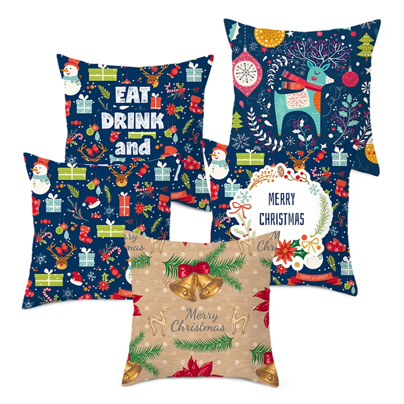 

Nanacoba Merry Christmas Cushion Cover Xmas Deer Tree Print Pillow Cover Decorations for Home Sofa Chair Short Plush Pillowcases