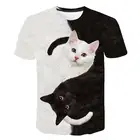 Новинка 2020, модная крутая футболка с двумя черными и белыми кошками, МужскаяЖенская 3d Футболка с принтом и короткими рукавами, летняя мужская одежда в стиле хип-хоп
