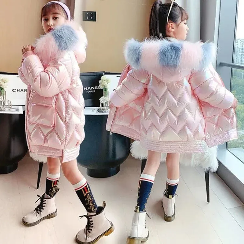 

Kids Girl Clothes Winter Padded Jacket Warm Jacket Fashion Children Hooded Jacket Girls Shiny Waterproof Jacket Child Snow Wear