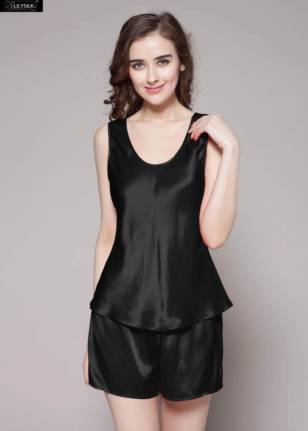 LilySilk Шелковый женский топ из чистого 100 шелка 22 momme без коротких штанов Роскошный натуральный мягкий черный распродажа