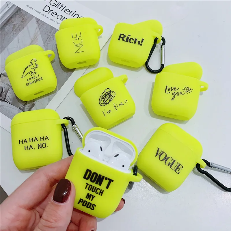 Чехол с флуоресцентными цветными буквами для Apple Airpods 2/1 милый чехол защитой Bluetooth