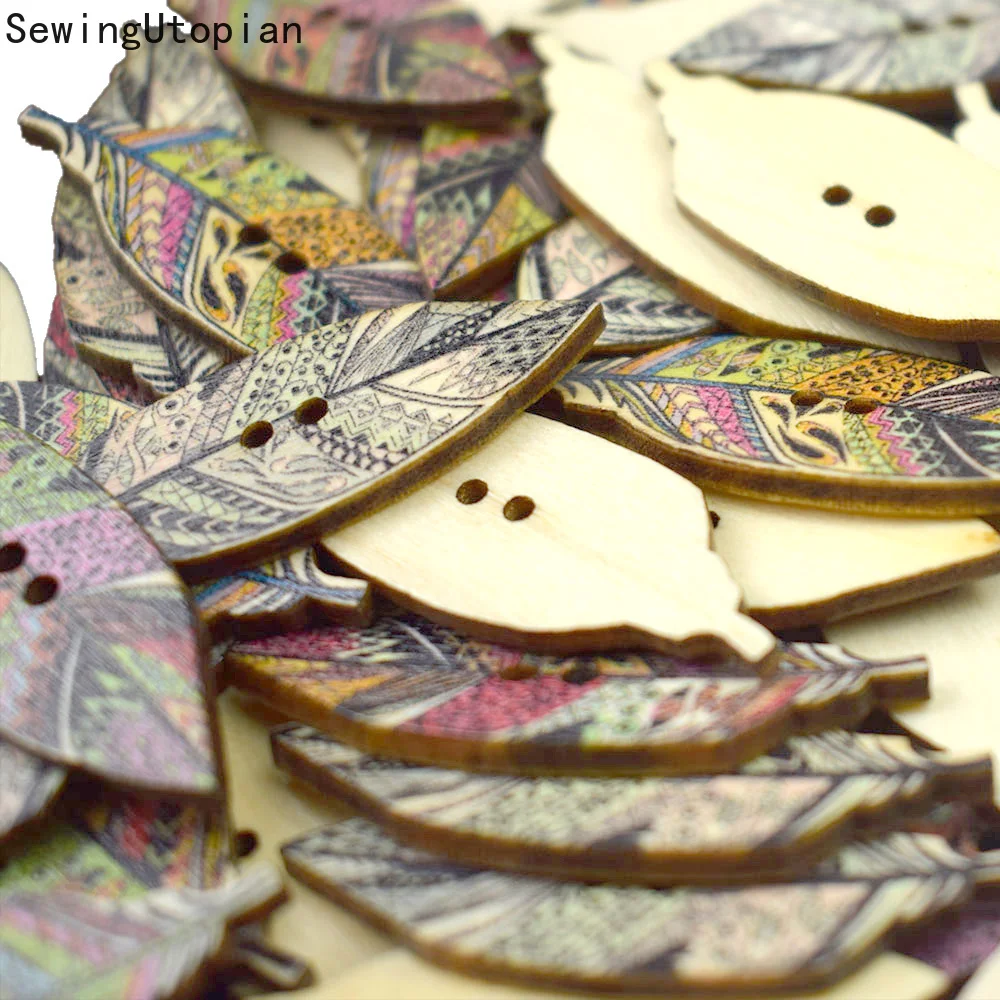 

50PCS Leaf Wooden Buttons Clothing Decoration Wedding Decor Handmade Letter Love DIY Crafts Scrapbooking for Sewing Accessories
