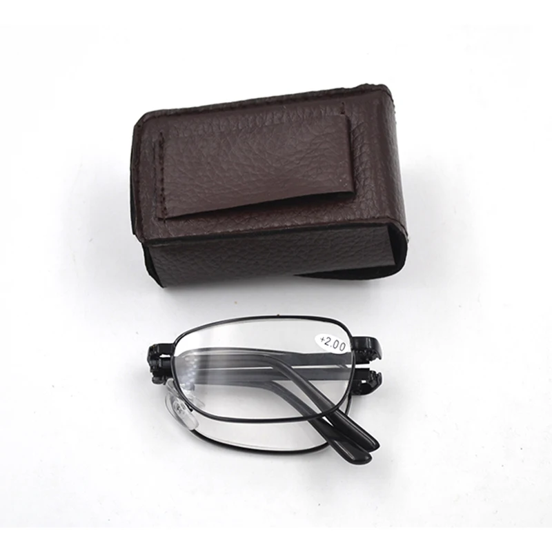 Новое поступление, черные металлические складные очки для чтения, кожаный чехол, складные очки для чтения, очки с диоптриями, D5