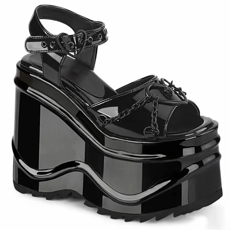

Platform Sandals Women Wedge Shoes Metal Decoration High Heel Summer Open Toe Pumps Luxury Brand Wedding Shoes Zapatos Mujer