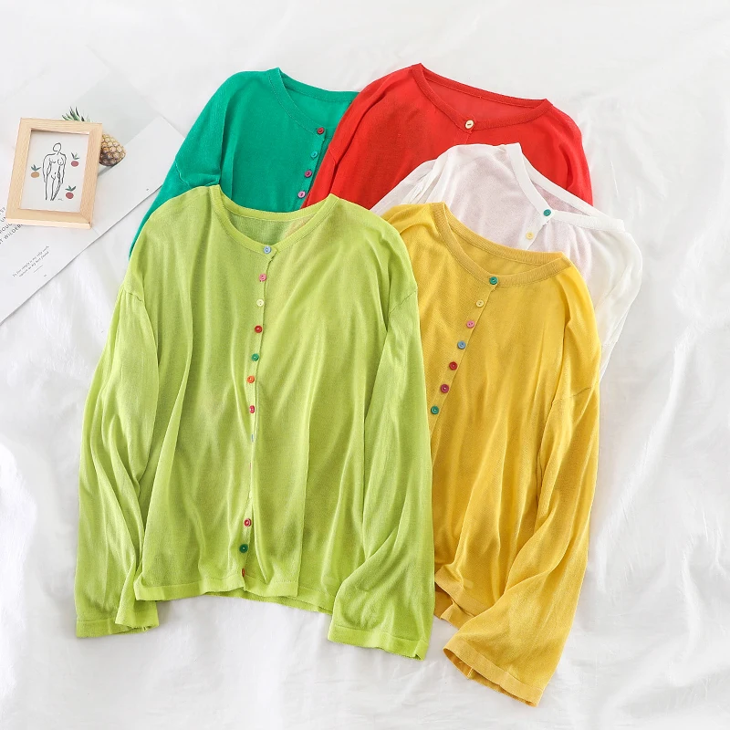 GLAUKE ярких цветов смешанные и подходящие цвета пуговицы вязаная рубашка с длинным