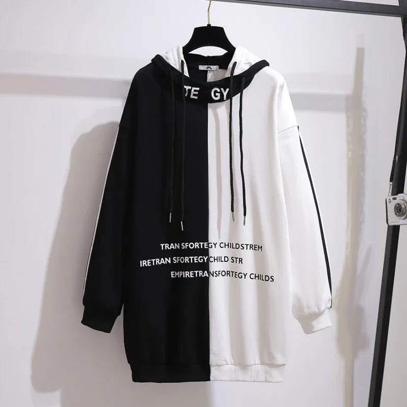 

Autumn Spring hooded letter color block sweatshirt women plus size 6XL 7XL 8XL 9XL 10XL loose long sleeve casual suit women