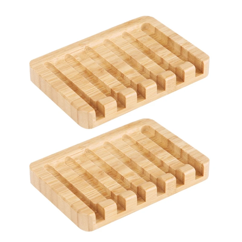 

2Pcs/Set Natural Wooden Bamboo Soap Dishes Portable Shower Bar Soap Holder Box Rack Case Waterfall Self Draining Tray Bathroom