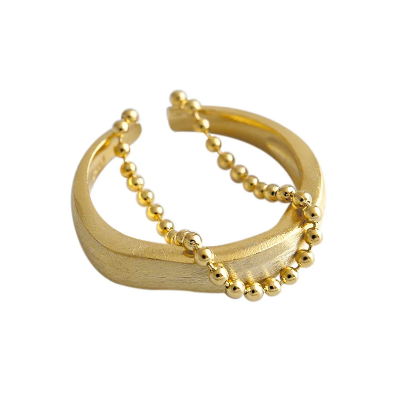 SHANICE Vintage 925 Sterling Silver Open Ring Gold Color INS bead chain double layer Thai Adjustable Rings For Women | Украшения и