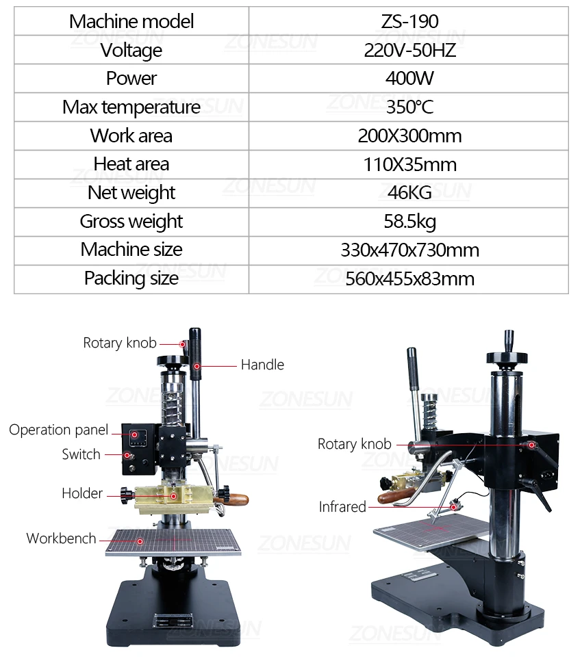 ZONESUN ZS-190 Custom Brass Hot Foil Stamping Machine