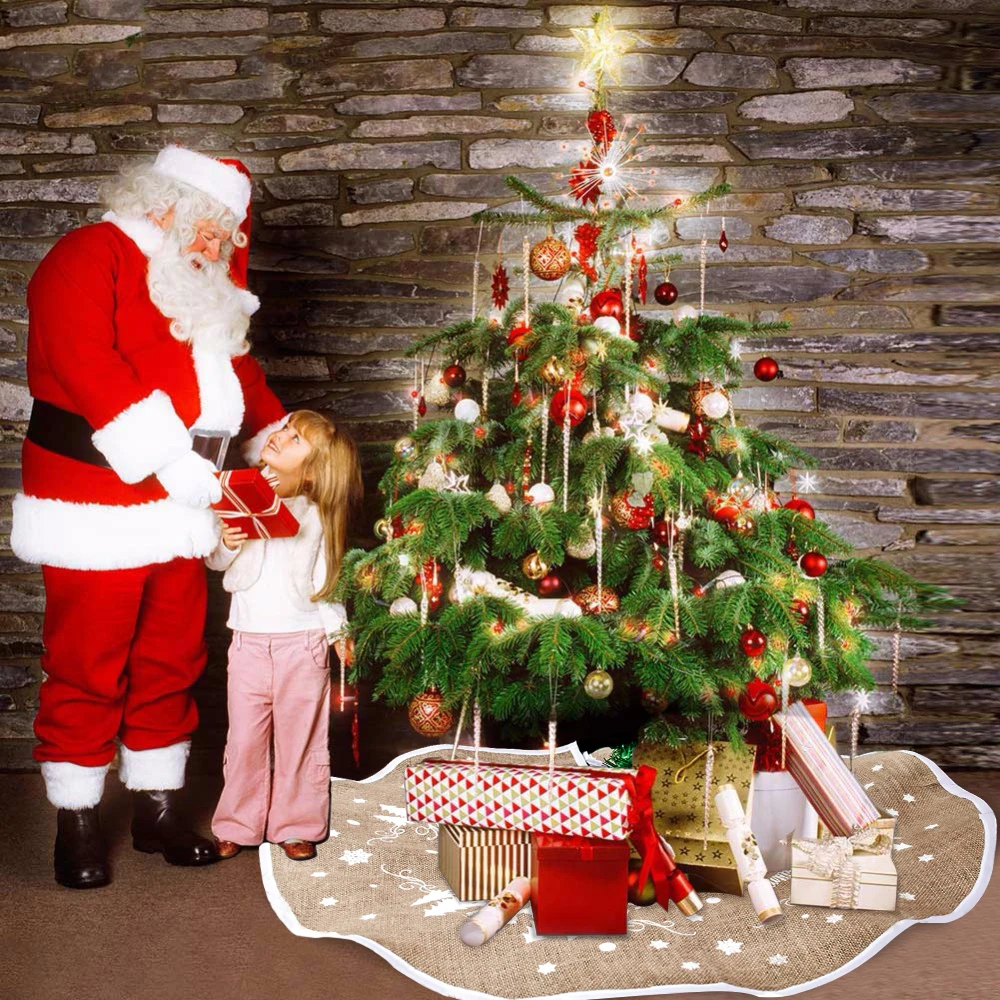 Снежная плюшевая Рождественская елка юбка база коврик покрытие орнамент Санта