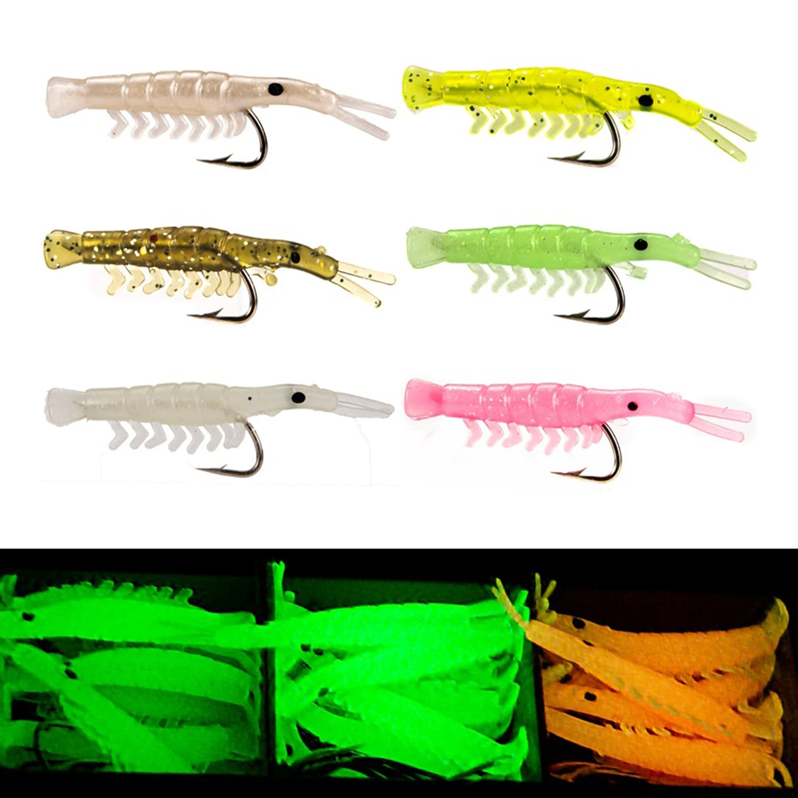 

50pcs Fishing Simulation Shrimp Lure Hooks Bait Prawn Lures Saltwater Sea Simulation catfish lures Prawn Crank Hook Bait