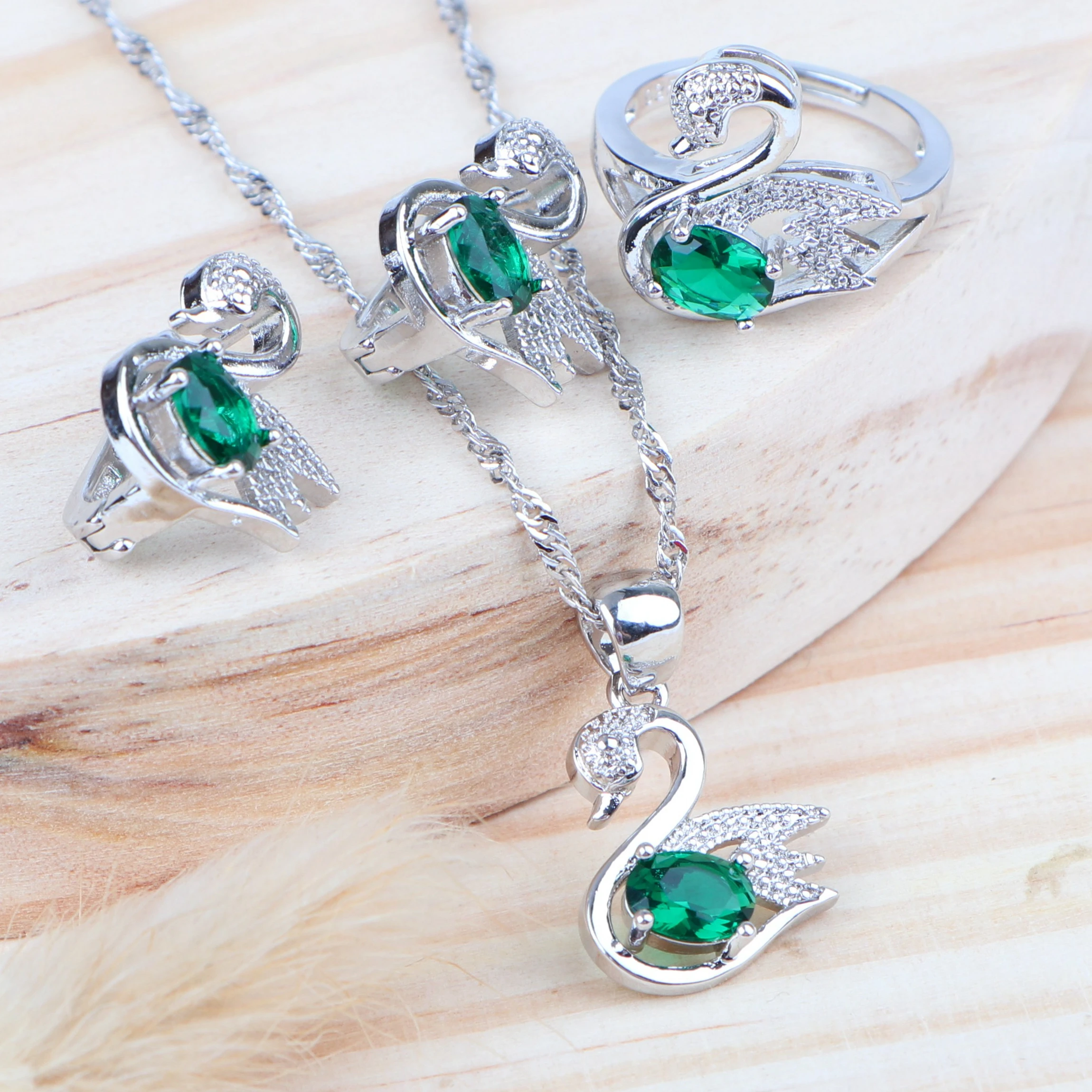 Зеленый Цирконий Серебро 925 Свадебные Ювелирные наборы для женщин Свадебное