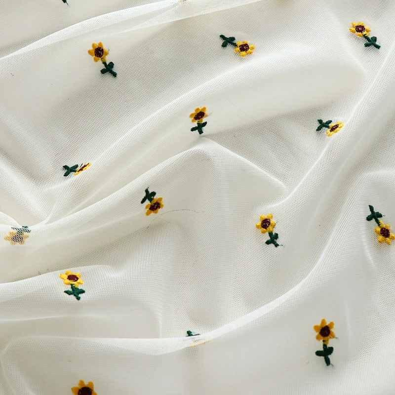 

Pure White Mesh Embroidery Flower Lace Fabric For Clothing Dress Skirt By The Meter