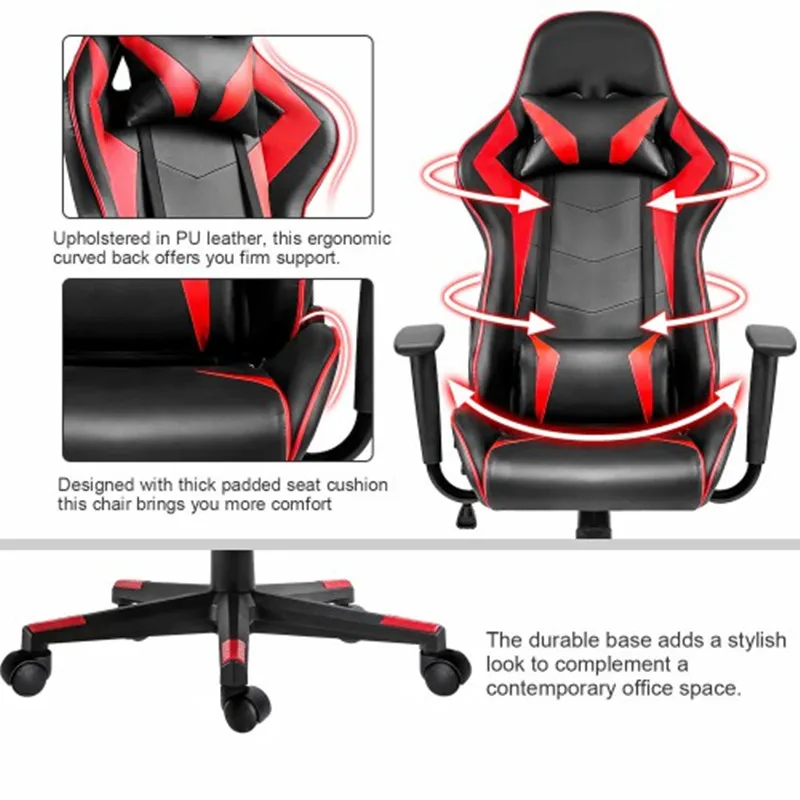 Игровой стул с высокой спинкой эргономичный офисный регулировкой по высоте