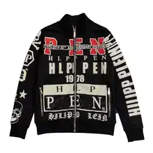 new sweater mens European and American trendy brand PP skull letter heavy industry hot drilling Plein trend fashion zipper jack