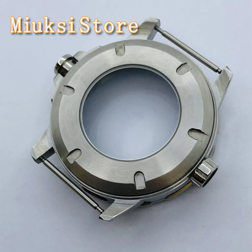 

45mm silver stainless steel watch case blue chapter ring fit Miyota 8205 8215 821A Mingzhu DG2813 3804 Sea gull ST1612 movement