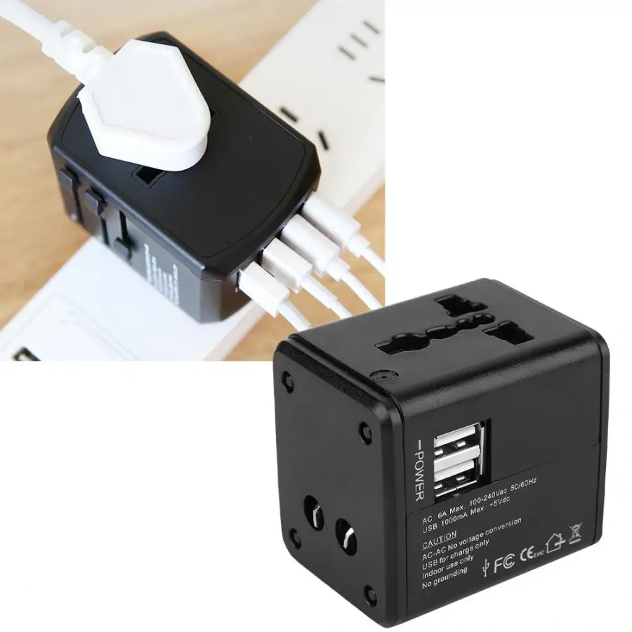 Многофункциональный дорожный адаптер с двойным USB разъемом для путешествий