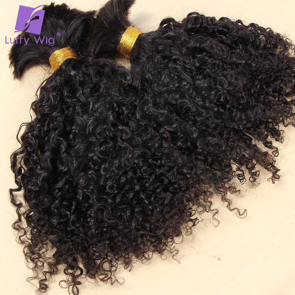 Double Drawn Tight Kinky Curly Human Hair Bulk For Braiding Mongolian Remy Hair No Weft Hair Bundles Natural Black Luffywig
