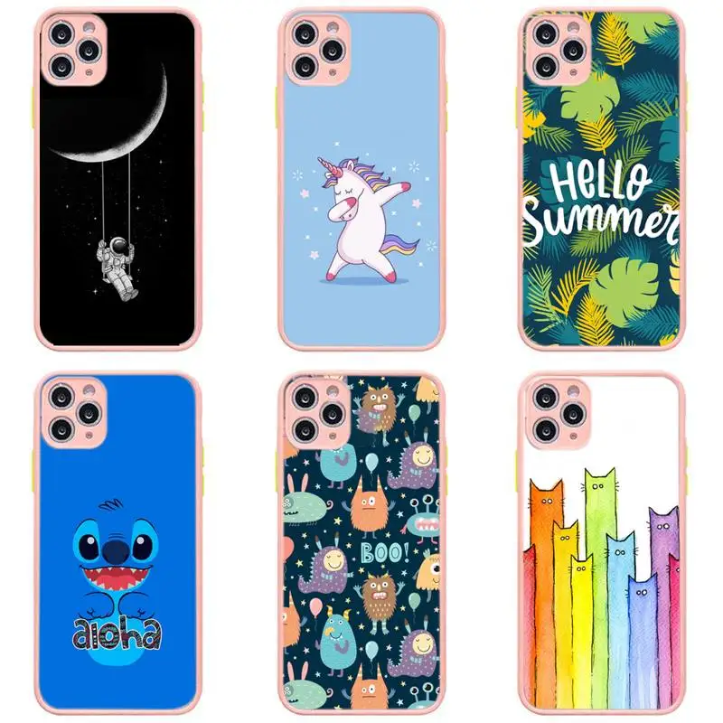 

Ultra Thin Luxury Cat Horse Cover Phone Case Pink Transparent Matte For IPhone 7 8 11 12 S Mini Pro X XS XR MAX Plus Cover Shell