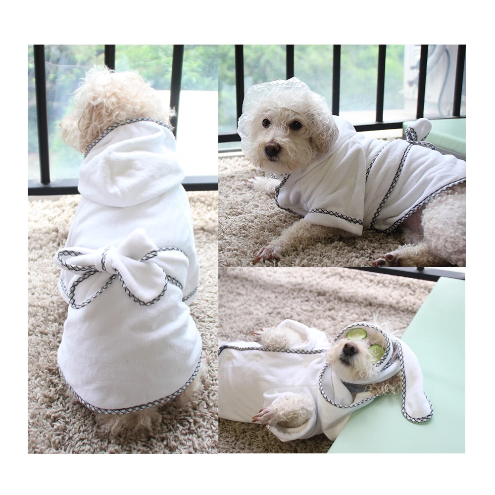 

Dog Pajamas Pet Dog Cat Bathrobe Soft Quickly Absorbing Water Fiber Pet Drying Towel Robe With Hat Cat Pet Grooming Supplies