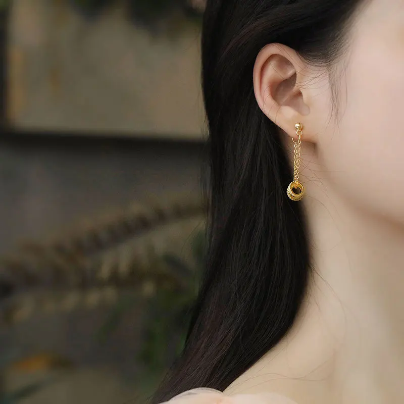 Серьги из стерлингового серебра 925 пробы, модные изысканные цирконы, 3 кольца, цепные длинные серьги, милая индивидуальность, женские серебряные серьги, ювелирные изделия