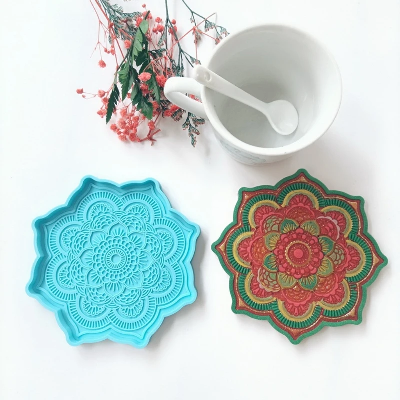 

Mandala Coaster Epoxy Resin Mold Round Tray Cup Mat Casting Silicone Mould DIY Crafts Home Decoration Making Tool moldes de sili