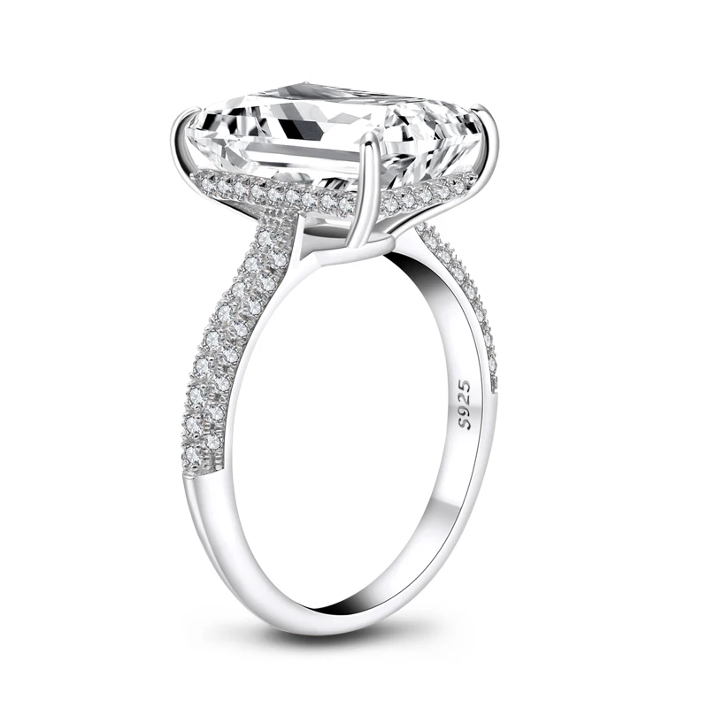 AINOUSHI 925 пробы серебряные кольца для женщин 6ct изумрудная огранка Halo кольца розовое золото цвет серебряные ювелирные изделия bague femme argent 925