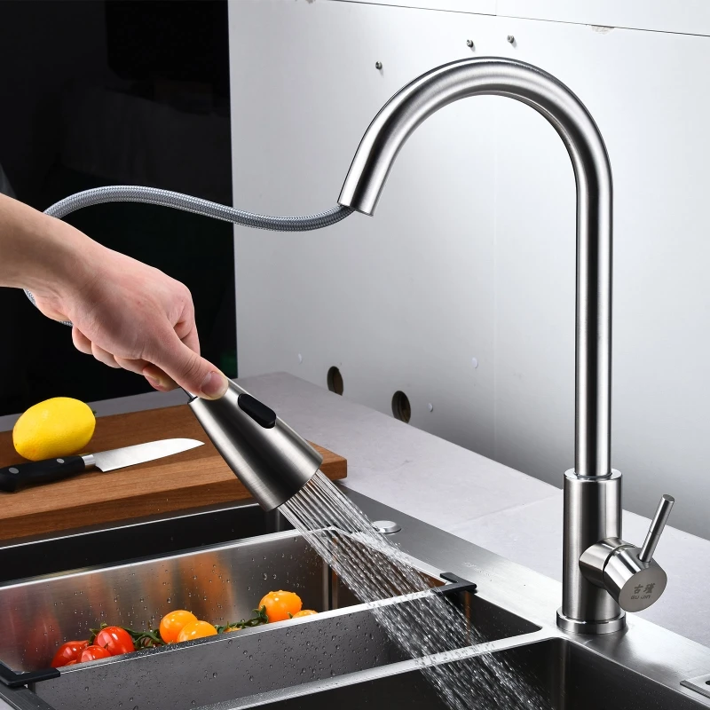 

US/UK/RU/EU/AU Stainless Steel Bathroom Kitchen Basin Faucet Pull Out Sink Tap