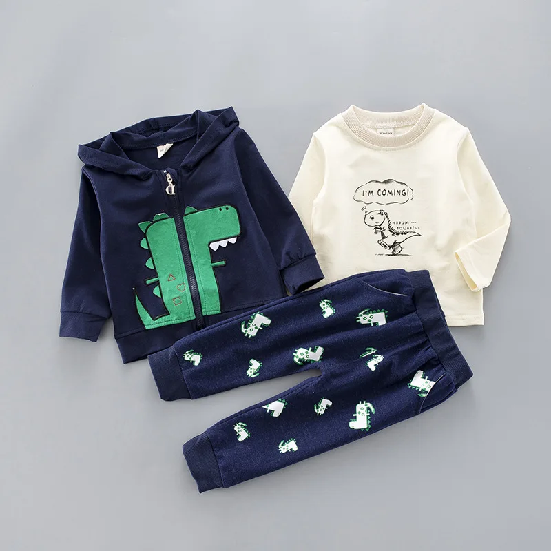 Детская одежда для мальчиков комплект с мультипликационным динозавром куртка