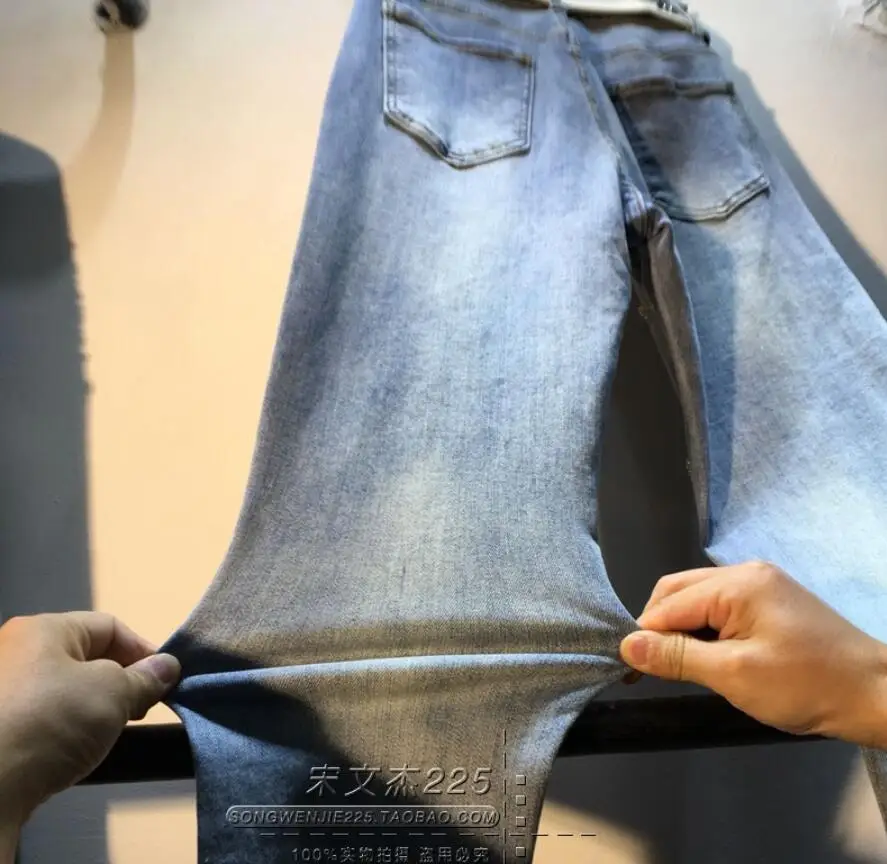 

Rhinestone jeans women spring Heavy Industry fashion Beads High Waist Slim Straight Casual Denim pants s816