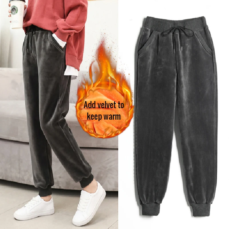 

Slim Women Pant Winter Lambskin Cashmere Pants Warm Female Casual Pants Pants Lined Fleece Trousers Autumn Sweatpants