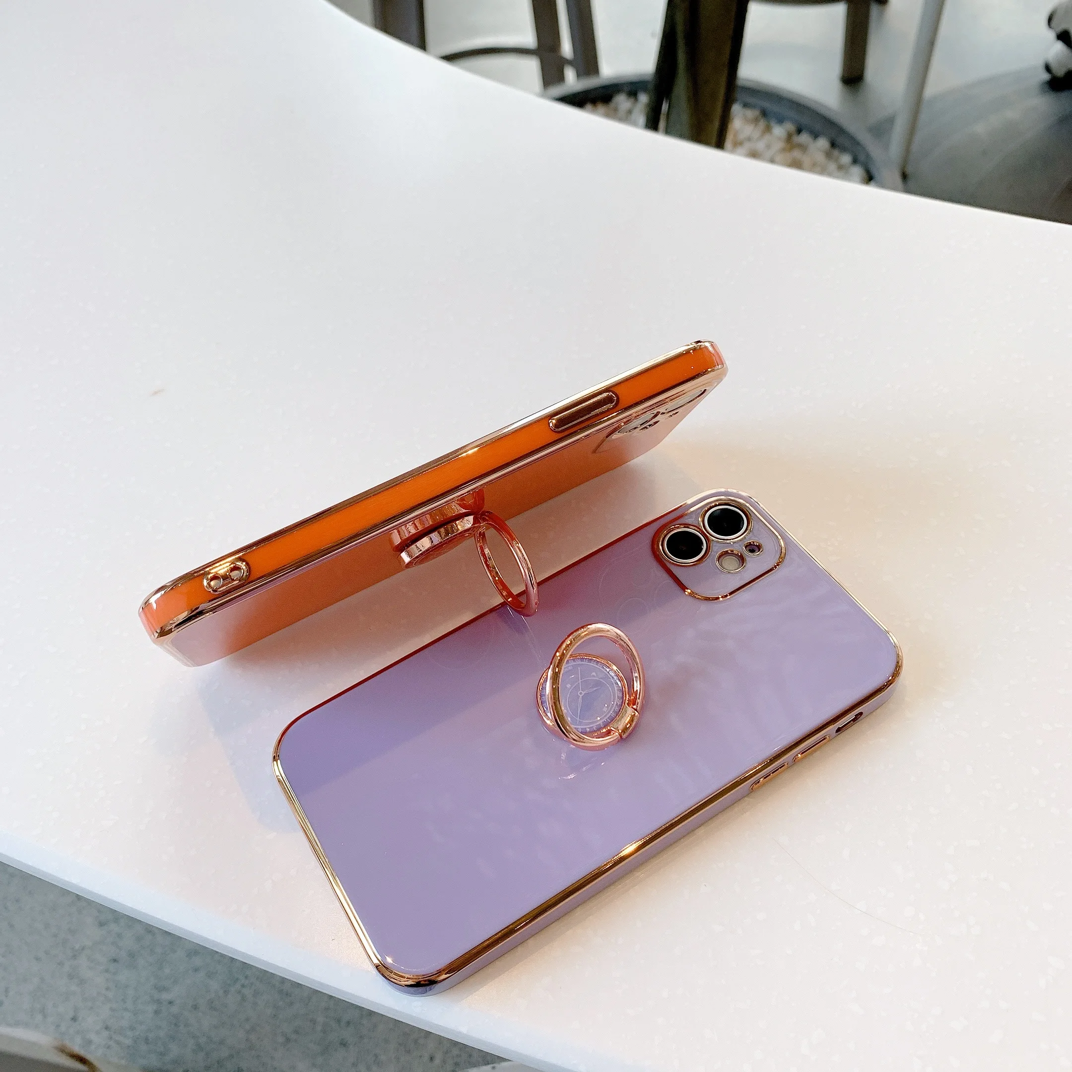 Case For iphone 12 Pro Max Ring Stand holder plating phone Cases for funda iphone 11 XR XSMax 7 8 13 Soft Back Protective capa