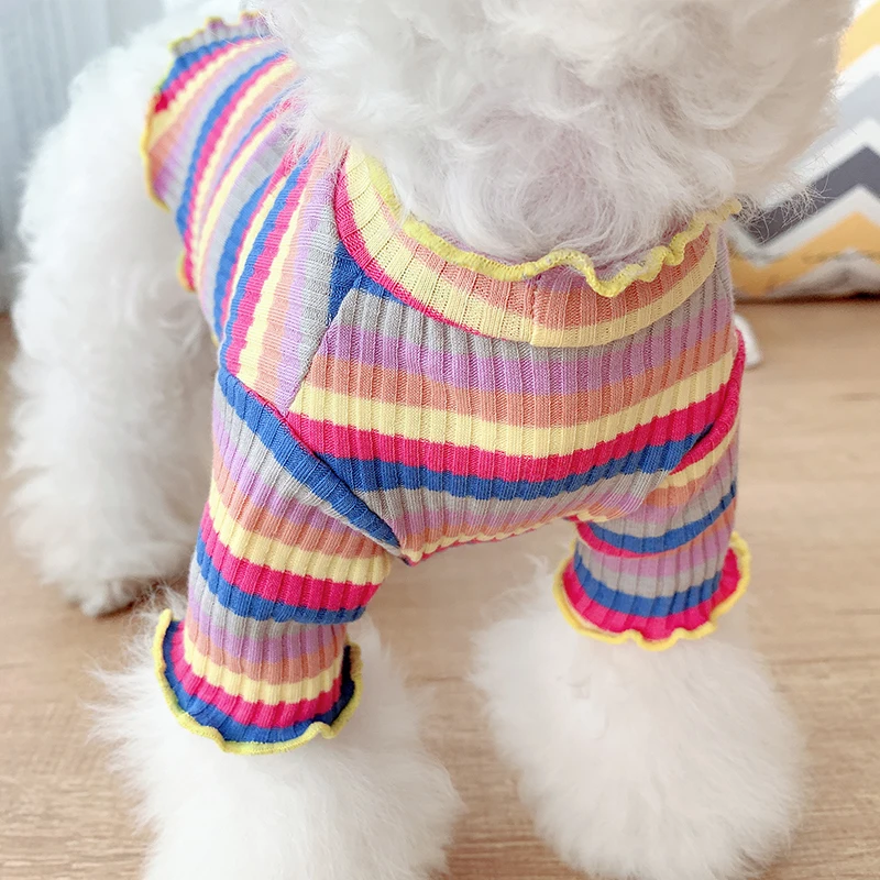Полосатые радужные хлопковые футболки для собак на осень и зиму удобное пальто