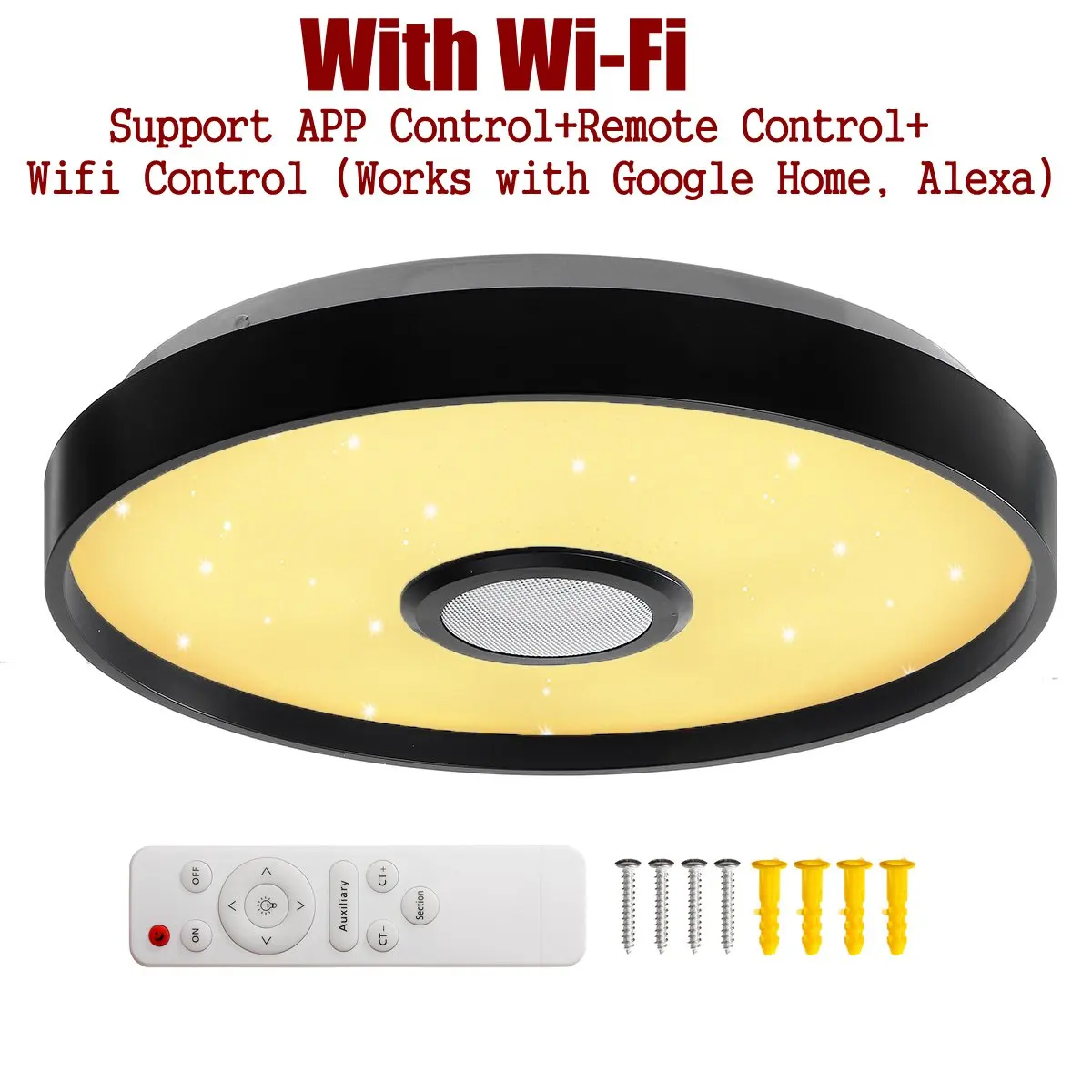

130W LED Music Ceiling Light Ultra-thin Surface Ceiling Downlight Mount Round Ceiling Lamp 38cm bluetooth Speaker Ceiling Lamp