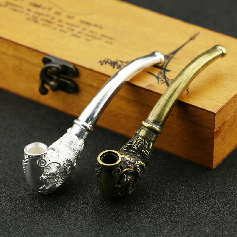 Antique Bronze Copper Smoking Pipe Dragon Cigarette Holder Brass Sculpture Bent Tobacco Tube Home Ornament Decoration | Дом и сад