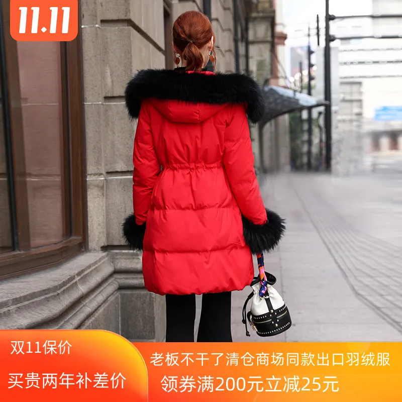 

season in Europe and the brand cultivate morality show thin really heavy hair thickening long down jacket red dress