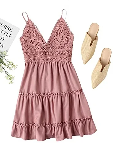 

Shein Women V-neck Strap Lace Back Stropdas Animal Naad Jurk