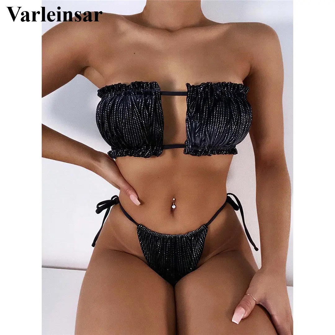 2021 Sexy Bandeau Bikini Women Swimwear Female Swimsuit Two-pieces set Strapless Bather Bathing Suit Swim Lady V2704 | Женская одежда
